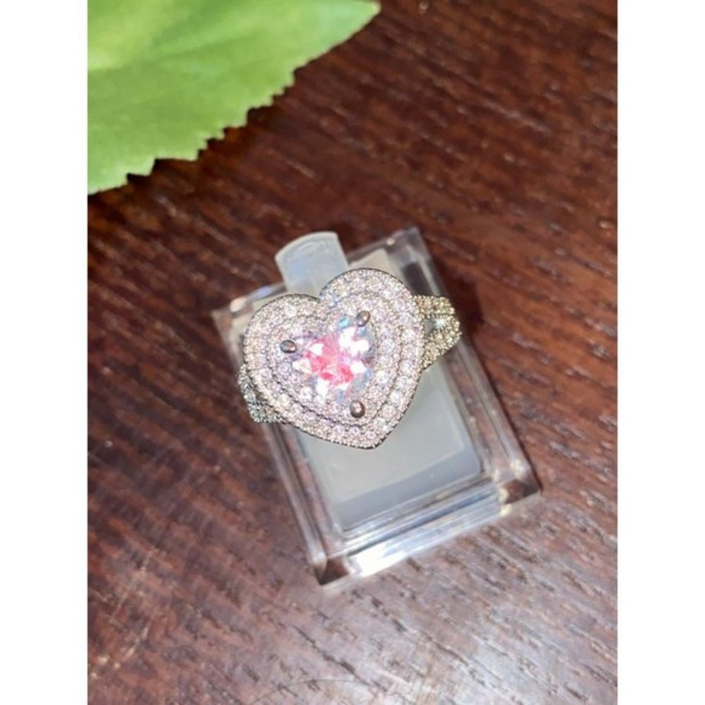 Sliver CZ Layered Heart Engagement Ring
